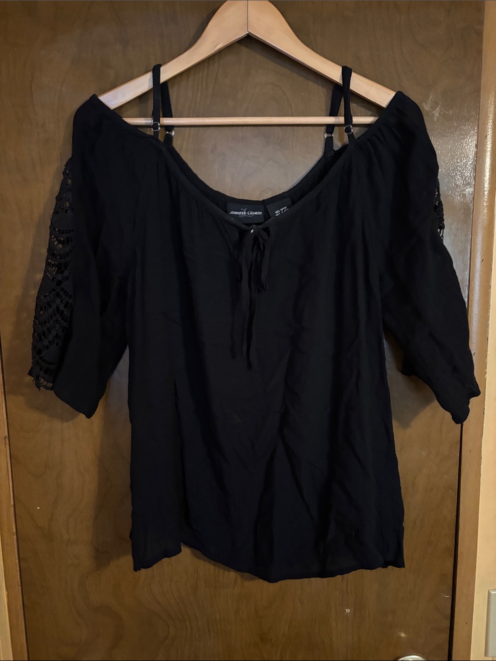 Monteau Black Off-Shoulder Crochet Sleeve Blouse